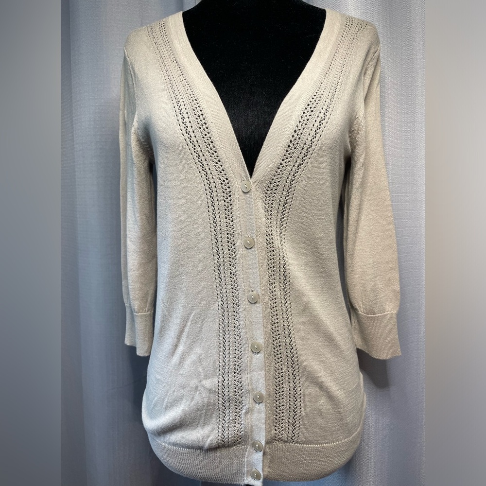 Merona Women's V-Neck Cardigan 100% Cotton Sweater size XS Taupe/Clay/Flax color